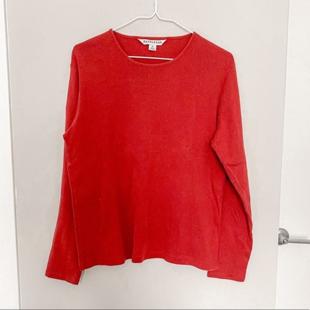 Pendleton Red Long Sleeve Top Crew Neck Casual Basic Vintage Classic Medium Knit